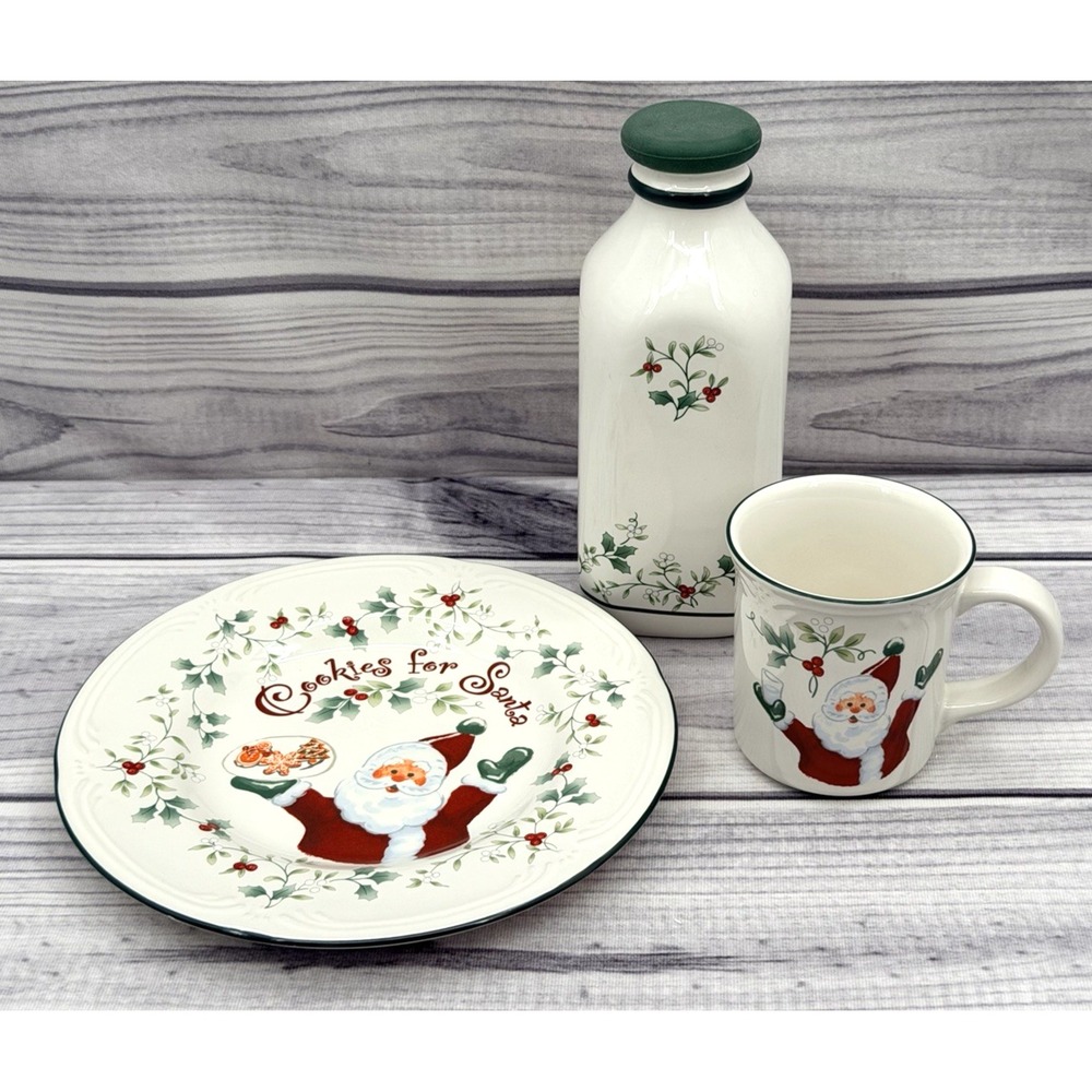 PFALTZGRAFF WINTERBERRY COOKIES FOR SANTA PLATE MUG AND MILK JUG